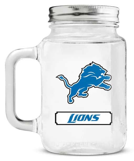 Detroit Lions NFL Mason Jar Glass With Lid