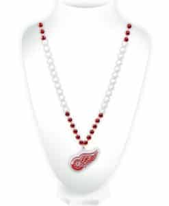 Detroit Red Wings Mardi Gras Beads with Medallion