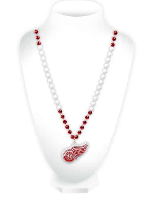 Detroit Red Wings Mardi Gras Beads with Medallion