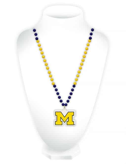 Michigan Wolverines NCAA Mardi Gras Beads with Medallion