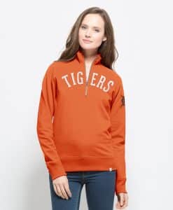 Detroit Tigers 47 Brand Women's Orange Cross Check 1/4 Zip Pullover