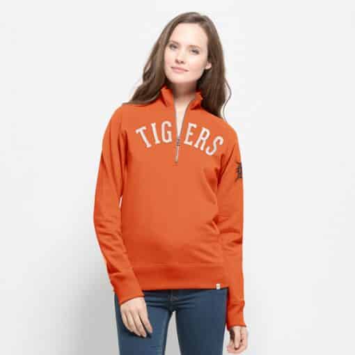 Detroit Tigers 47 Brand Women's Orange Cross Check 1/4 Zip Pullover