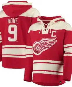 Gordie Howe Detroit Red Wings Men's 47 Brand Vintage Red Pullover Jersey Hoodie