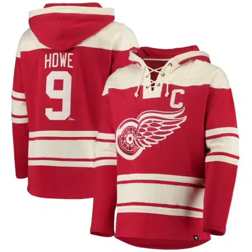 Gordie Howe Detroit Red Wings Men's 47 Brand Vintage Red Pullover Jersey Hoodie