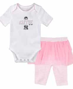 New York Yankees Baby Girls Cutie White Pink Creeper Tutu Leggings 2 Piece Set