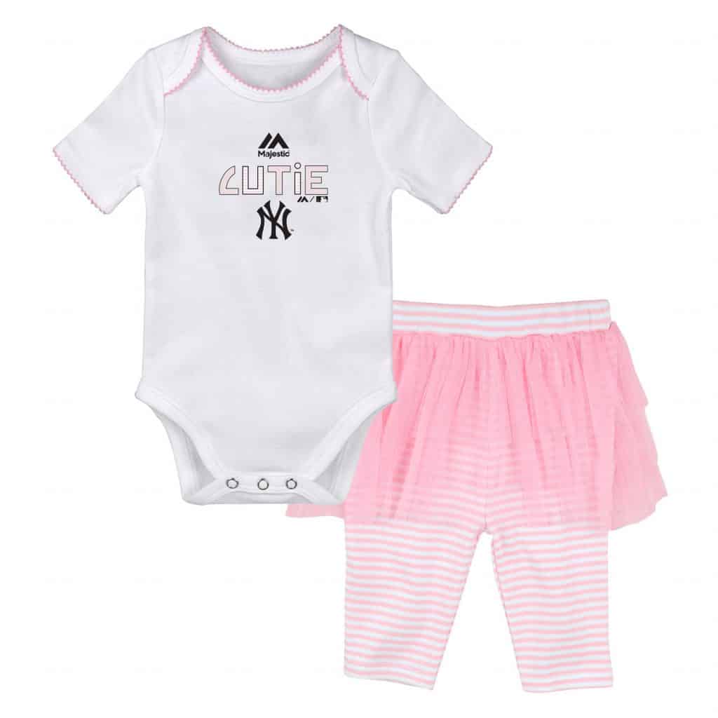 New York Yankees Baby Girls Cutie White Pink Creeper Tutu Leggings 2 Piece Set