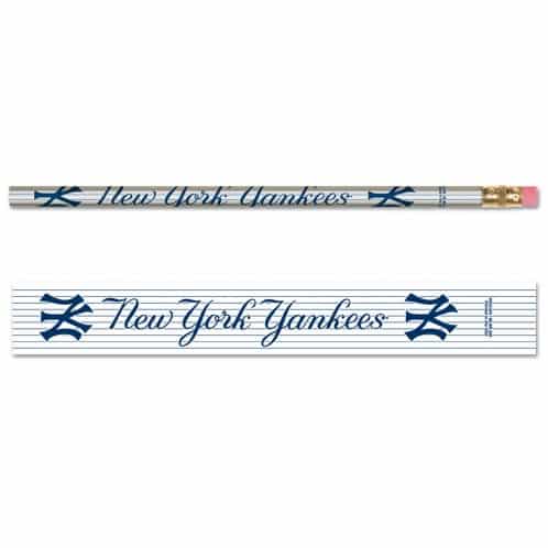 Officially licensed wooden pencil, 7" x 0.25" diameter. Each pencil has a team logo eraser or the league logo. Packaged in 6-packs.
