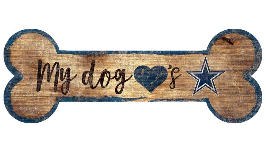 My Dog Loves Dallas Cowboys 6"x12" Wood Bone Sign