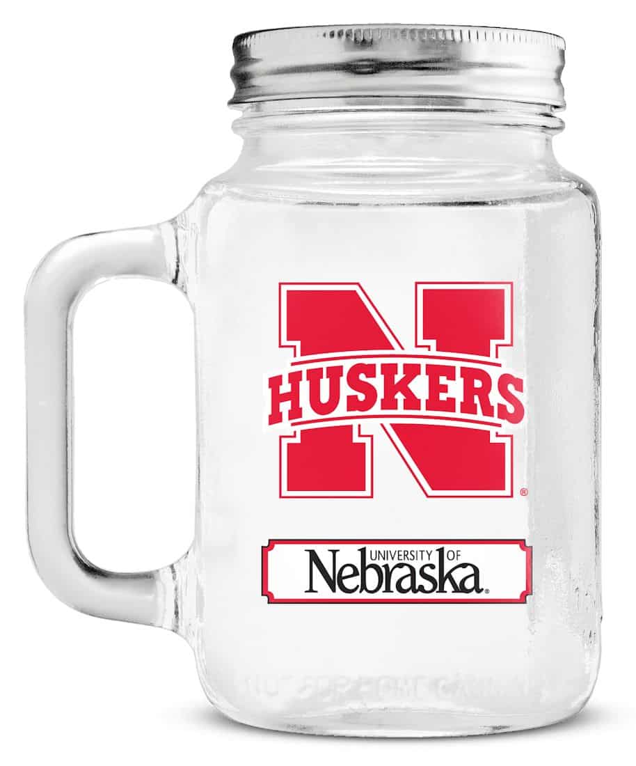 Nebraska Cornhuskers Mason Jar Glass With Lid
