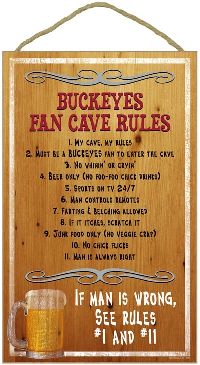 Ohio State Buckeyes Fan Cave Rules Wood Sign