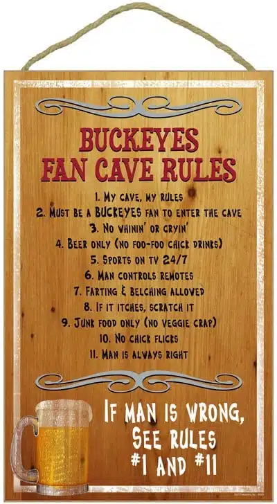 Ohio State Buckeyes Fan Cave Rules Wood Sign