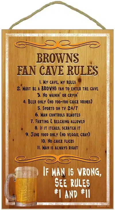 Cleveland Browns Fan Cave Rules Wood Sign