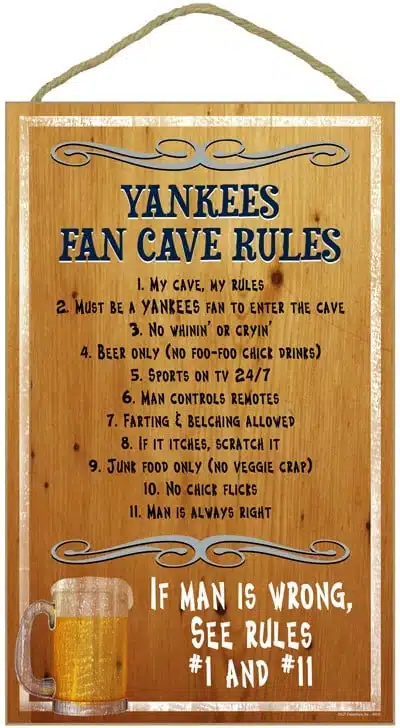 New York Yankees Fan Cave Rules Wood Sign