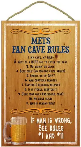 New York Mets Fan Cave Rules Wood Sign