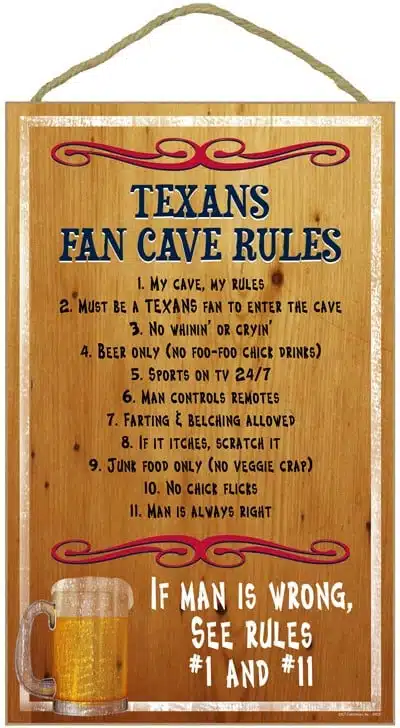 Houston Texans Fan Cave Rules Wood Sign