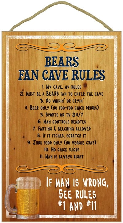 Chicago Bears Fan Cave Rules Wood Sign