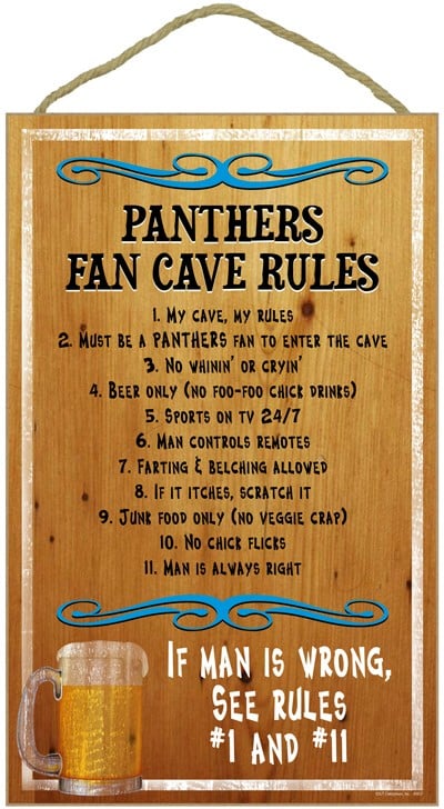 Carolina Panthers Fan Cave Rules Wood Sign
