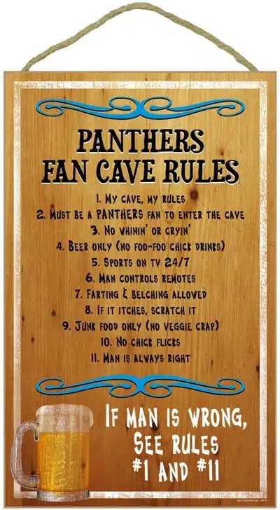 Carolina Panthers Fan Cave Rules Wood Sign