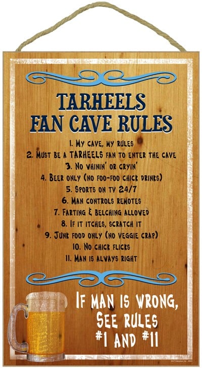 North Carolina Tar Heels Fan Cave Rules Wood Sign