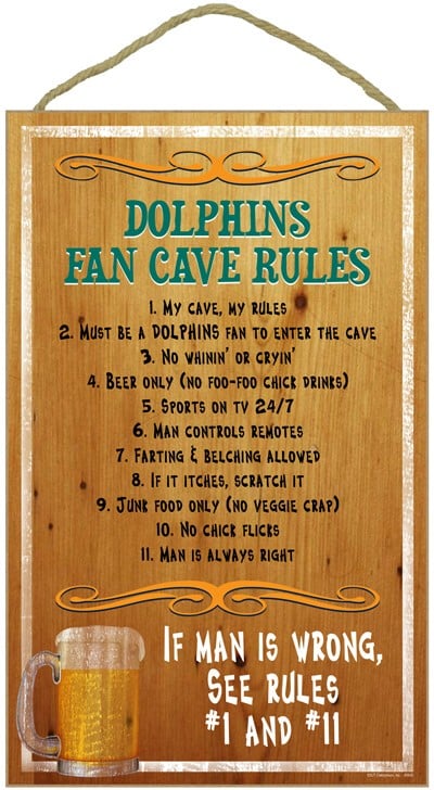 Miami Dolphins Fan Cave Rules Wood Sign