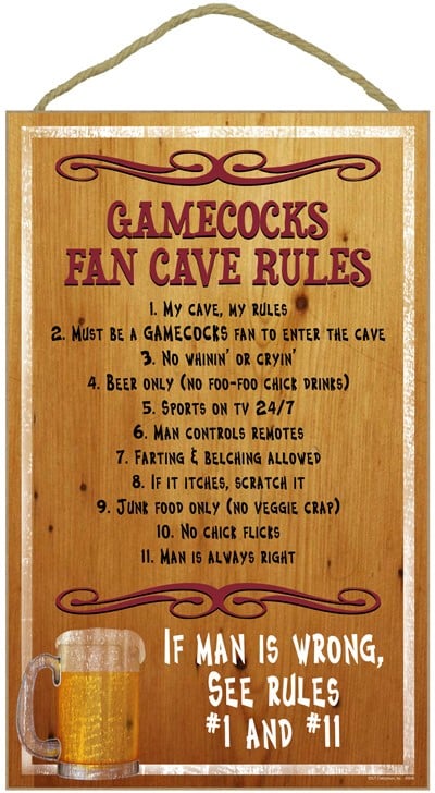 South Carolina Gamecocks Fan Cave Rules Wood Sign