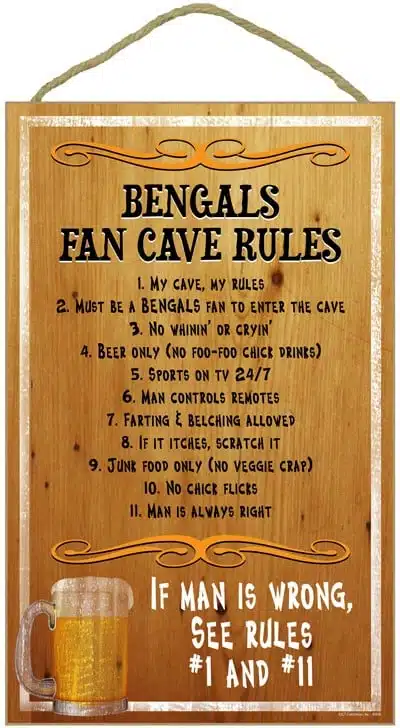 Cincinnati Bengals Fan Cave Rules Wood Sign
