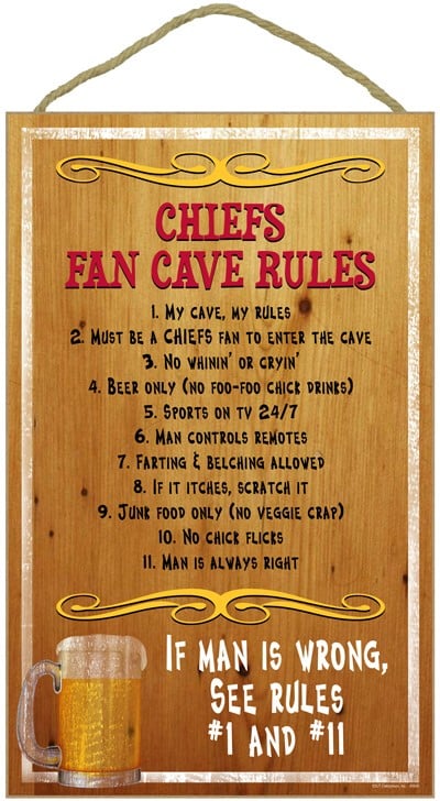 Kansas City Chiefs Fan Cave Rules Wood Sign