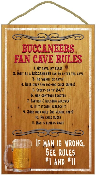 Tampa Bay Buccaneers Fan Cave Rules Wood Sign