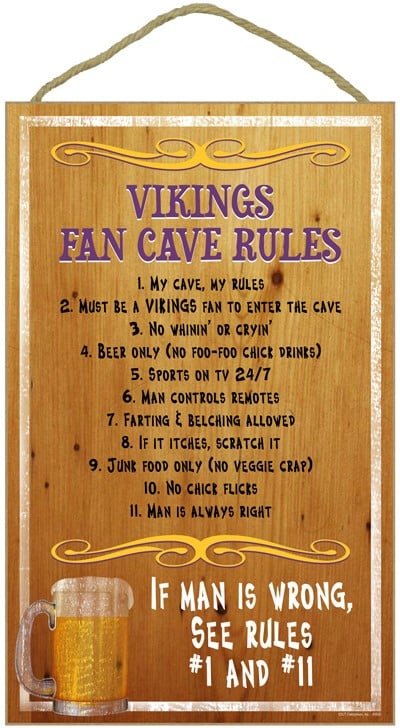 Minnesota Vikings Fan Cave Rules Wood Sign