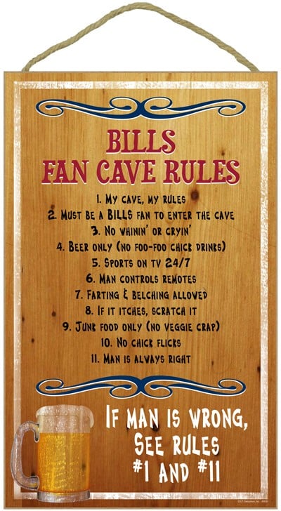 Buffalo Bills Fan Cave Rules Wood Sign