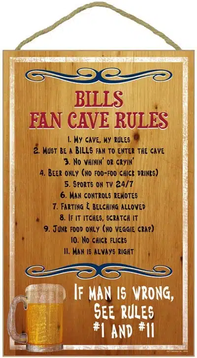 Buffalo Bills Fan Cave Rules Wood Sign