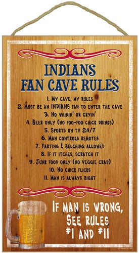 Cleveland Indians Fan Cave Rules Wood Sign