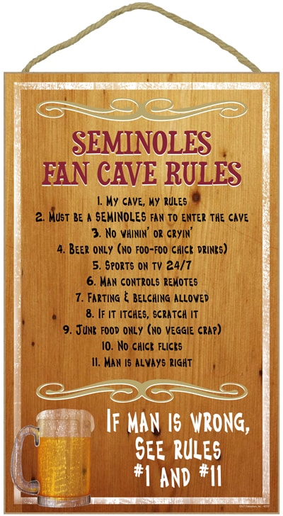 Florida State Seminoles Fan Cave Rules Wood Sign