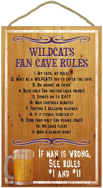 Kansas State Wildcats Fan Cave Rules Wood Sign