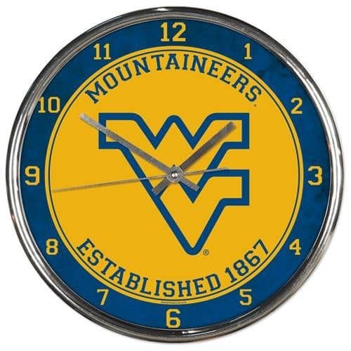 West Virginia Mountaineers Round Chrome Wall Clock