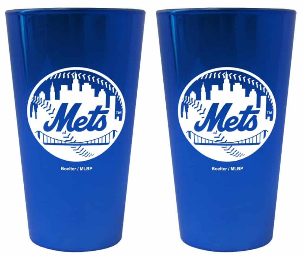New York Mets Lusterware Pint Glass Set of 2 Detroit Game Gear