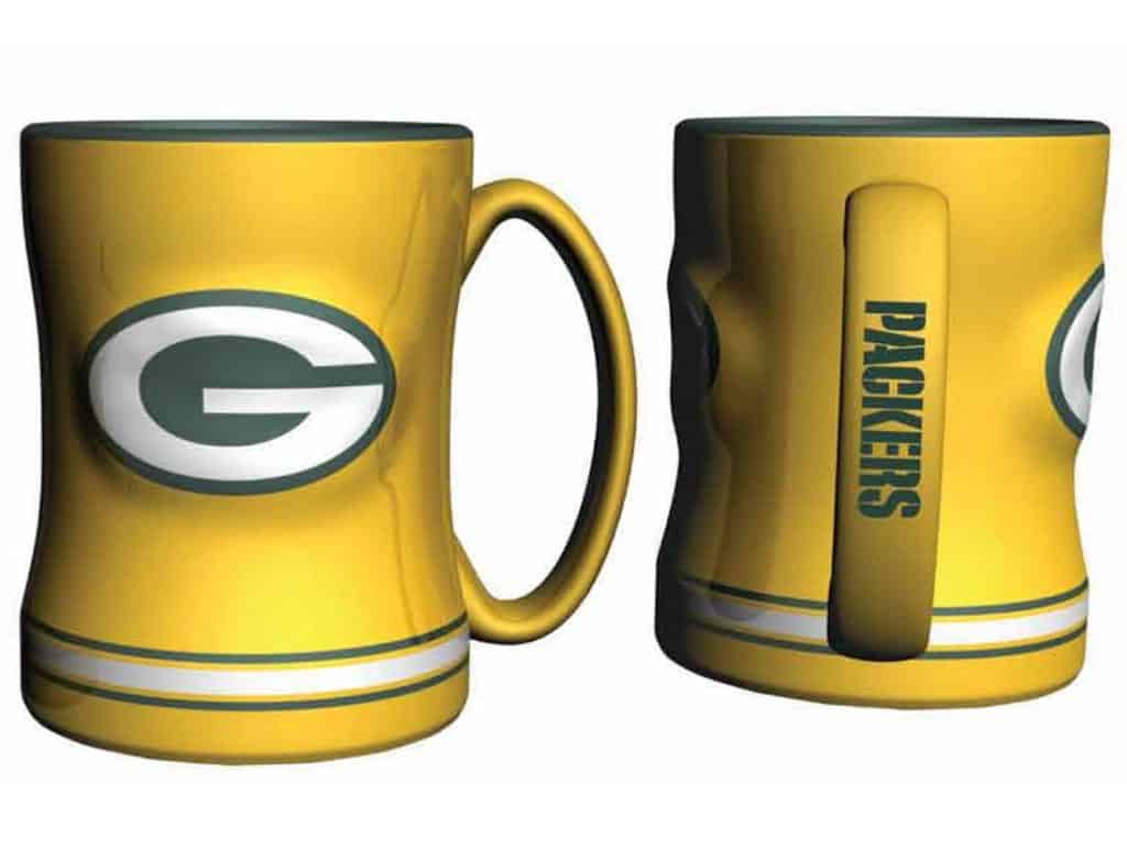 Green Bay Packers Coffee Mug 14oz Sculpted, Yellow Detroit Game Gear