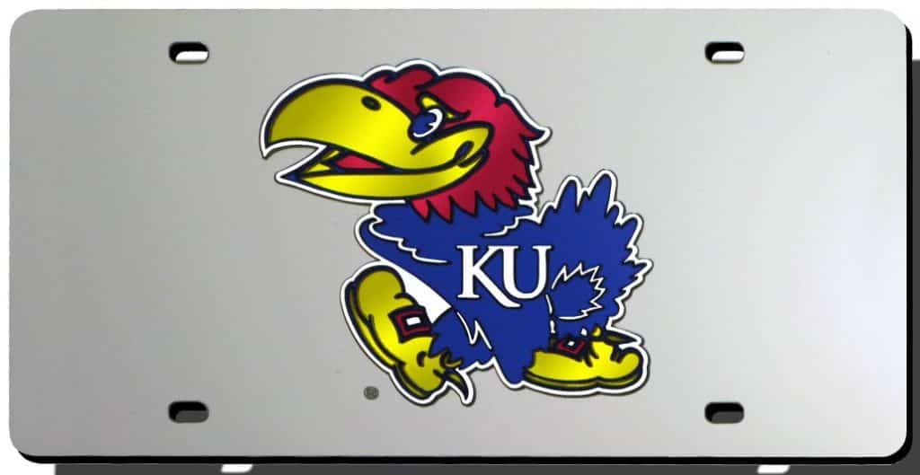 Kansas Jayhawks Laser Cut Silver License Plate