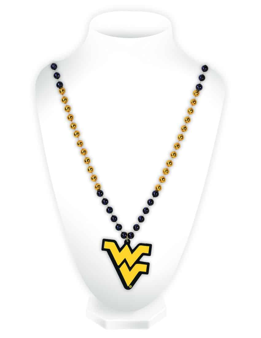 West Virginia Mountaineers Mardi Gras Beads with Medallion