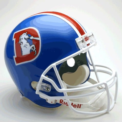 Denver Broncos 1975-96 Throwback Riddell Deluxe Replica Helmet - Detroit Game Gear Denver Broncos 1975-96 Throwback Riddell Deluxe Replica Helmet - Detroit Game Gear