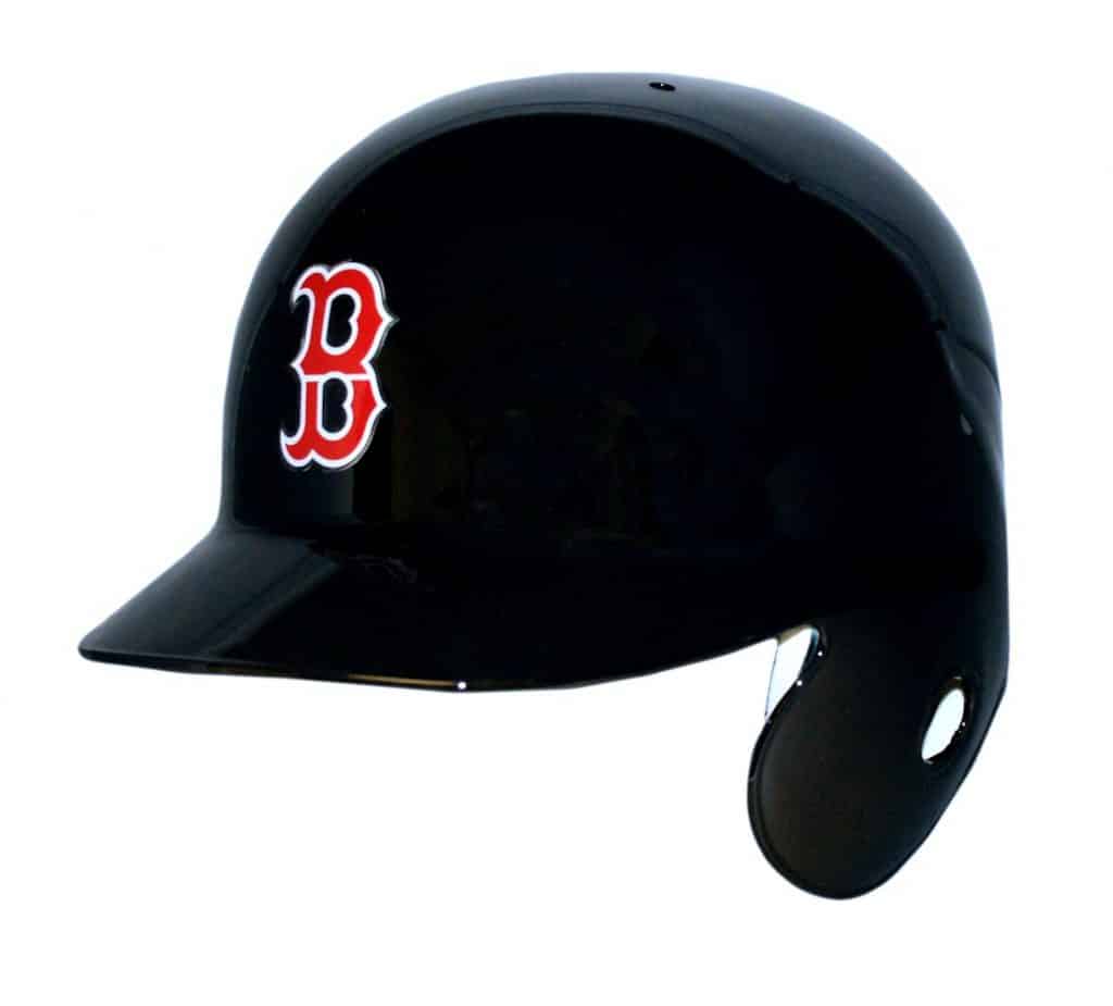 Red single flap batting helmet
