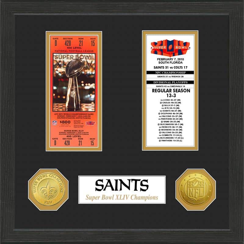 New Orleans Saints Super Bowl Ticket Collection Plaque Detroit Game Gear