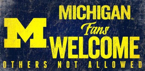 Michigan Wolverines Wood Sign - Fans Welcome 12"x6"