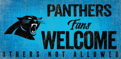 Carolina Panthers Wood Sign - Fans Welcome 12"x6"