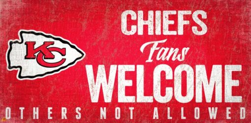 Kansas City Chiefs Wood Sign - Fans Welcome 12"x6"