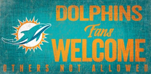Miami Dolphins Wood Sign - Fans Welcome 12"x6"