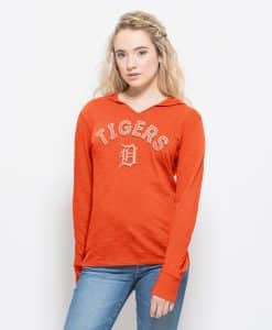 Detroit Tigers Womens Orange Long Sleeve Hooded Shirt