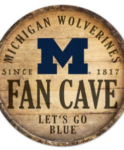 Michigan Wolverines Sign Wood 14 Inch Round Barrel Top Design