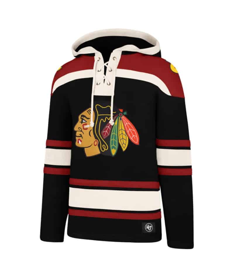 Chicago Blackhawks Men's 47 Brand Black Pullover Jersey Hoodie