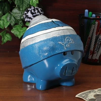 Detroit Lions Large With Hat Piggy Bank